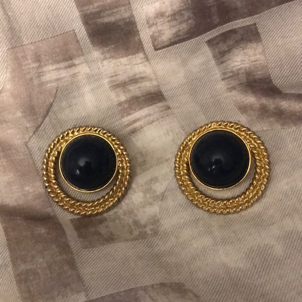 Vintage Gold and navy statement earrings